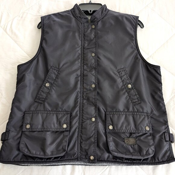 LAUREN RL Vest Men's M Black Outdoor Vintage Utility Nylon Corduroy Collar Zip - Picture 8 of 16